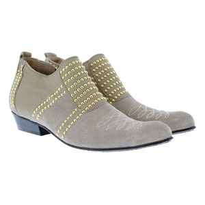 ANINE BING Charlie Low Grey Suede Gold Studded Point Toe Side Zip Shoe 37/7